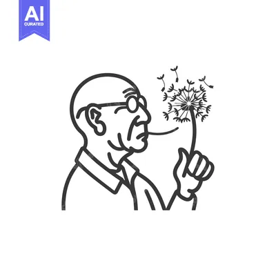 Aset premium populer: An elderly man with glasses blows on a dandelion