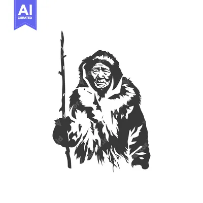 Aset desain premium: An Elderly Person in a Fur-lined Hood Holding a Stick
