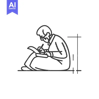 Aset premium populer: An Elderly Person Sitting and Writing in a Sketch
