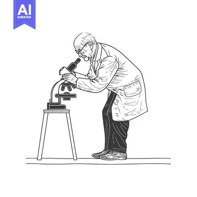 Aset desain premium: An elderly scientist examining a sample under a microscope