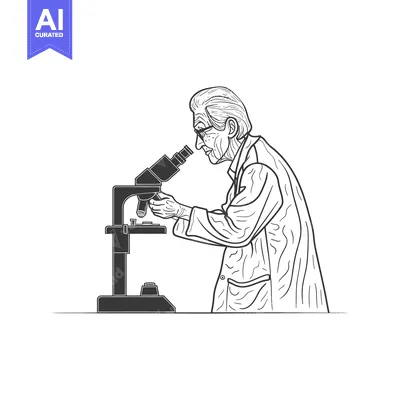 Popular premium asset: An elderly scientist looking through a microscope