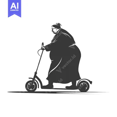 Aset desain premium: An elderly woman rides an electric scooter