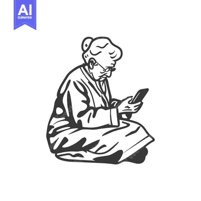 Aset premium populer: An Elderly Woman Sitting and Using a Smartphone