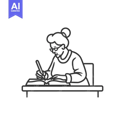 Aset premium populer: An Elderly Woman Writing at a Table