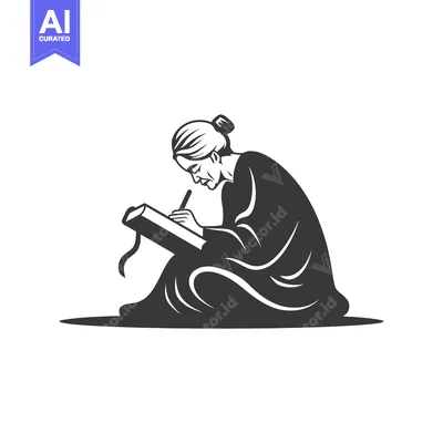 Aset premium populer: An Elderly Woman Writing on a Book