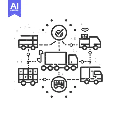 Aset premium populer: A Network of Delivery Trucks with a Checkmark at the Center