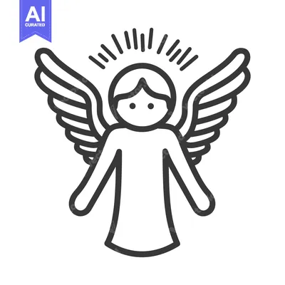 A stylized illustration of a winged celestial being with a halo