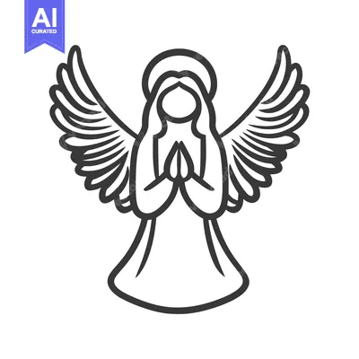 Aset premium populer: A simple outline illustration of an angel with spread wings