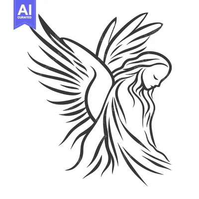 A stylized illustration depicts a winged celestial figure looking down