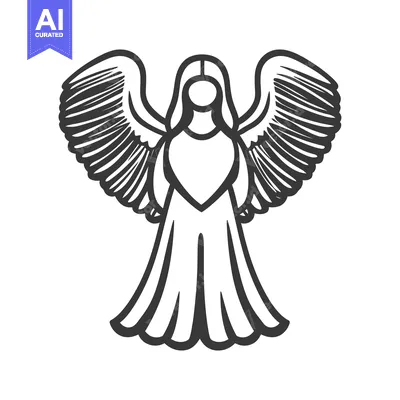 Premium design asset: A stylized illustration depicts a winged female figure with flowing ga