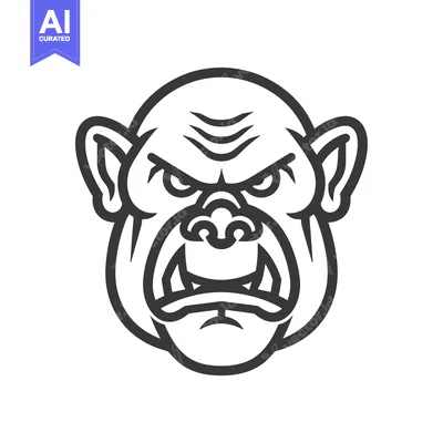 Aset desain premium: Angry Black and White Cartoon Orc Face