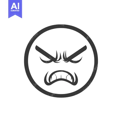 A graphic black and white illustration of an angry face