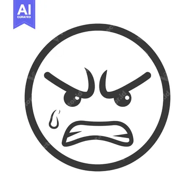Aset premium populer: A simple illustrated cartoon face expressing a feeling of anger