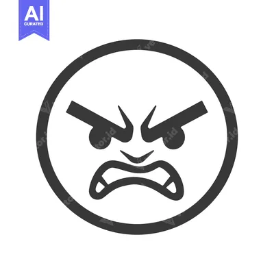 Aset premium populer: A monochrome circular emoji depicting an angry facial expression