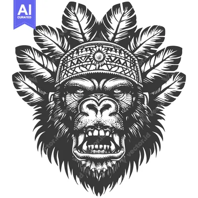 Aset desain premium: Angry Gorilla Wearing Native American Headdress