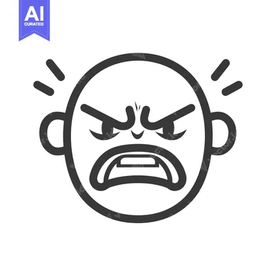 Aset desain premium: An illustration depicts an angry face expression with glaring eyes and