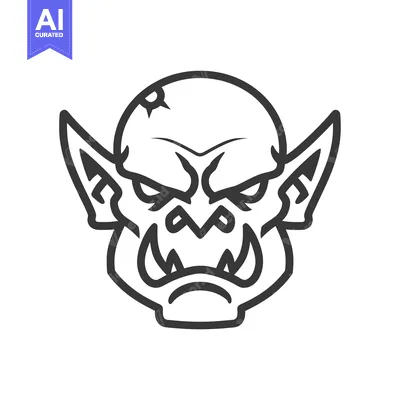 Aset desain premium: Angry, Scarred Orc Head with Pointed Ears and Fangs