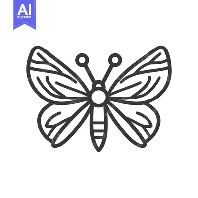 Aset premium populer: A simple black line drawing of a butterfly with symmetrical wings