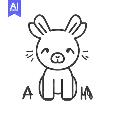 Premium design asset: A smiling line art illustration depicting a cute sitting animal