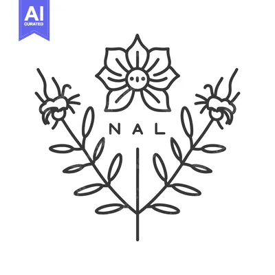 Popular premium asset: A detailed line drawing featuring flowers leaves and the word nal
