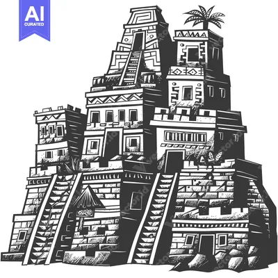 Aset desain premium: An Illustration of a Detailed Mayan Temple