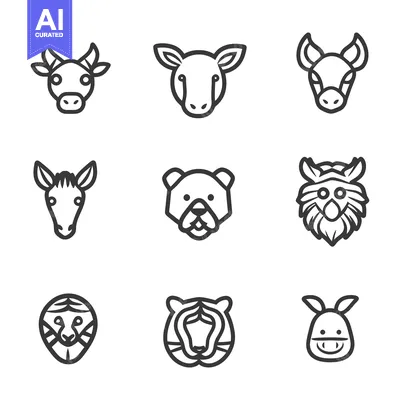 Line drawings of various different animal head icons