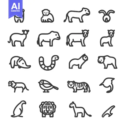Premium design asset: Sixteen different stylized animal illustrations arranged in a grid pat