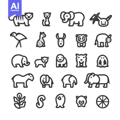 Aset premium populer: Simple line art icons representing various different animal species