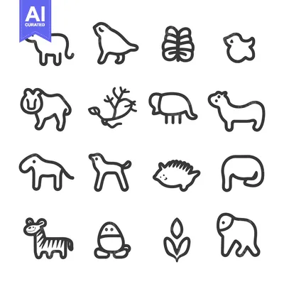 Aset desain premium: Black and white minimalistic illustrations depicting many different an