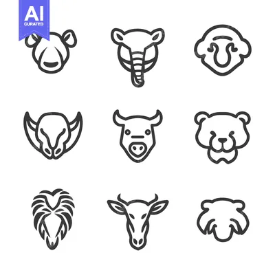 Aset premium populer: Minimalist black line drawings of various animal head icons