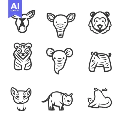 Aset premium populer: Nine simplified animal illustrations arranged in a square pattern form