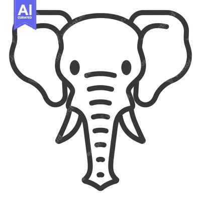 A Simple Illustrated Line Drawing Of An Elephant Head