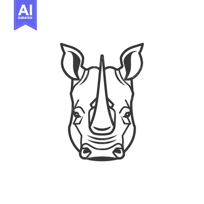 Aset premium populer: A simple black and white drawing of a rhinoceros head