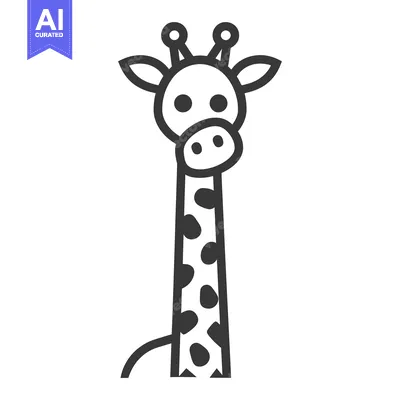 Aset desain premium: A simple black and white cartoon depiction of a giraffe