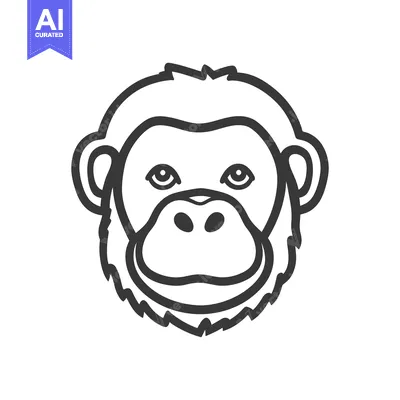 Aset premium populer: A simple linear illustration of a chimpanzee face in profile
