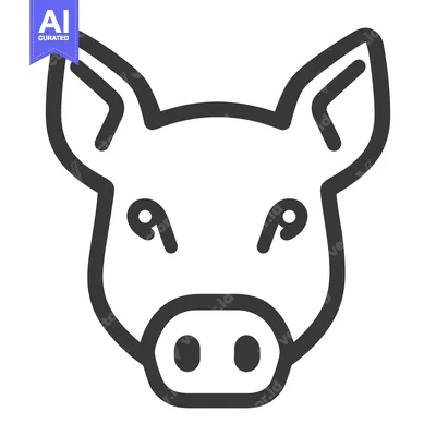 Aset desain premium: A simple outlined illustration of a pig face looking forward