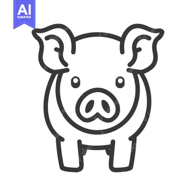Aset premium populer: A simple cartoon outline of a cute standing farm animal pig