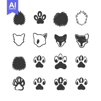 Aset desain premium: Animal Paw Prints and Heads Icons Set