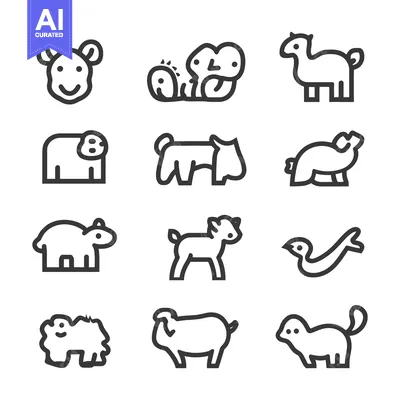 Aset desain premium: Simple black animal icons arranged in three rows of pictures