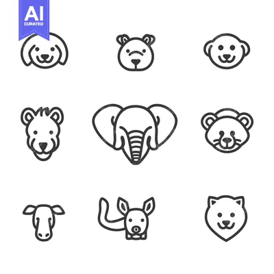 Premium design asset: Outlined animal heads arranged on a white seamless background