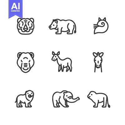 Premium design asset: A collection of minimalistic line art animal illustrations presented i