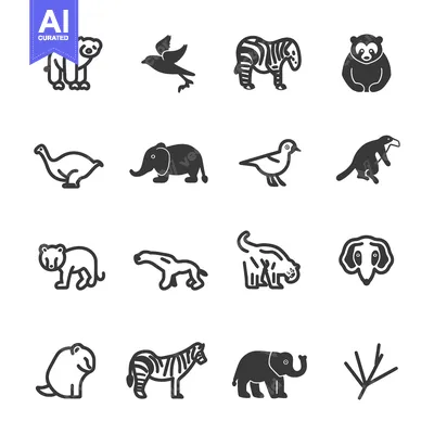 Aset premium populer: Various stylized illustrations of different wild animals and a bird