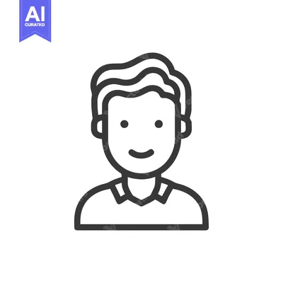 Minimalist Man Icon: Smiling Face, Wavy Hair, Polo Shirt, Outline Styl