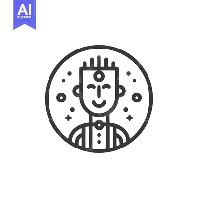 Aset desain premium: Minimalist Robot Avatar Icon with Third Eye and Geometric Details