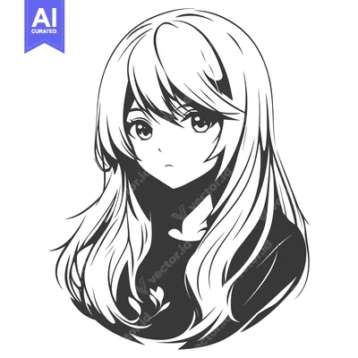 Popular premium asset: A monochrome anime portrait of a young woman with long hair