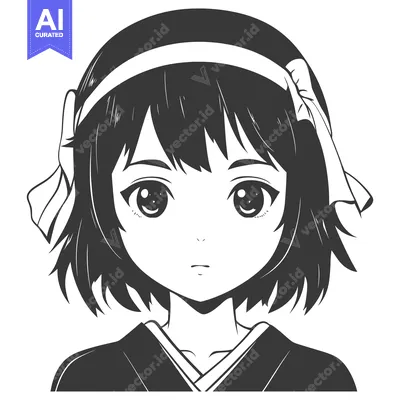 Aset premium populer: A simple black and white illustration of an anime style girl