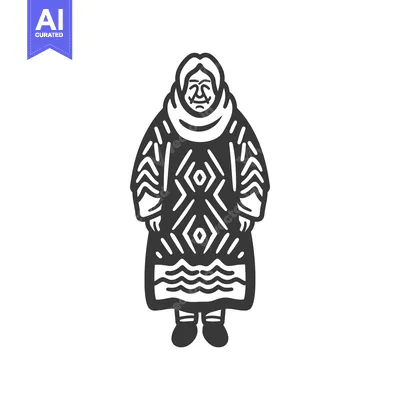 Premium design asset: An Inuit woman wearing a traditional parka with geometric patterns