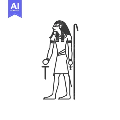 Aset desain premium: Ankh and Was Scepter Holding Egyptian Pharaoh Illustration