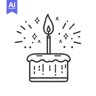 Aset desain premium: Simple illustration of a cake with lit candle and sparkles