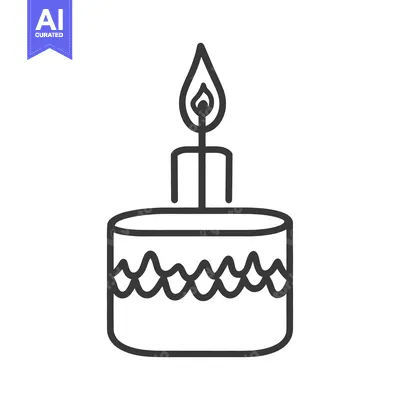 Aset desain premium: A simple line drawing of a birthday cake with one candle